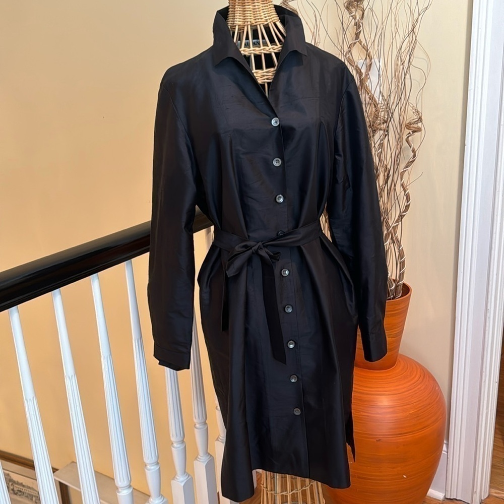 Alfani Black Long-Sleeve Button-Front Shirt Dress with Tie Waist